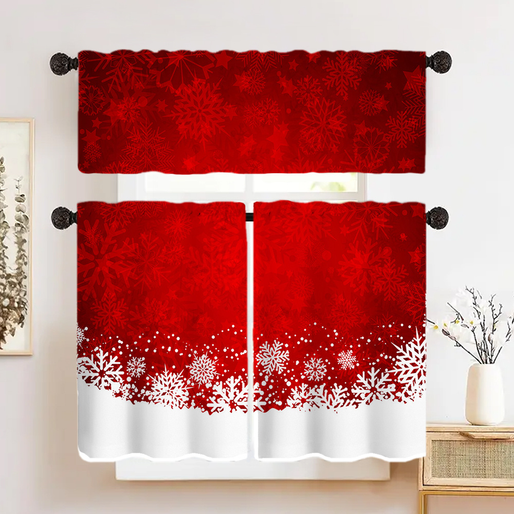 

Christmas Red And Decorative Curtains, 1pc/1pair Thickened Polyester Rod Hanging Panels, , , Drapes For Party Supplies