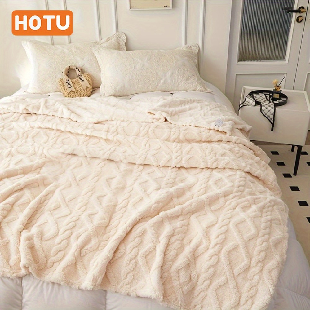 

Hotu Fuzzy Fleece Throw Blanket - Cozy 3d Jacquard Weave, Lightweight, Warm, Comfy, Textured, And Fluffy For Home Decor, Bed, And Couch - Nights And Snuggling Up