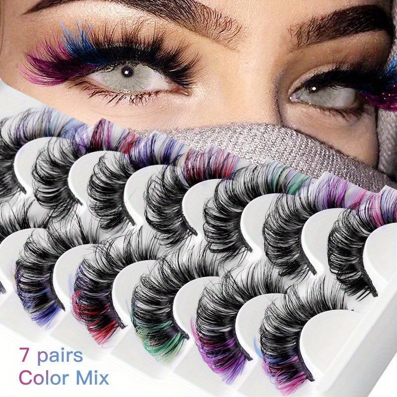 

Popular Colorful False Eyelashes 7 Pairs Pack D Curve Thick Eyelashes