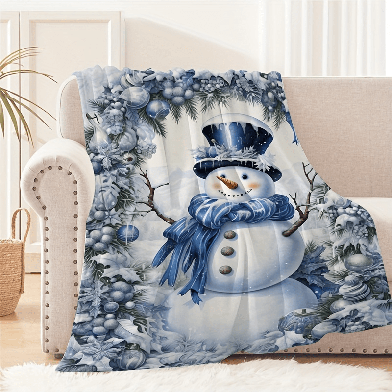 

Blanket 1pc Christmas Snowman Blanket, Knitted Polyester Blanket For , Camping, Sofa Bed, ,