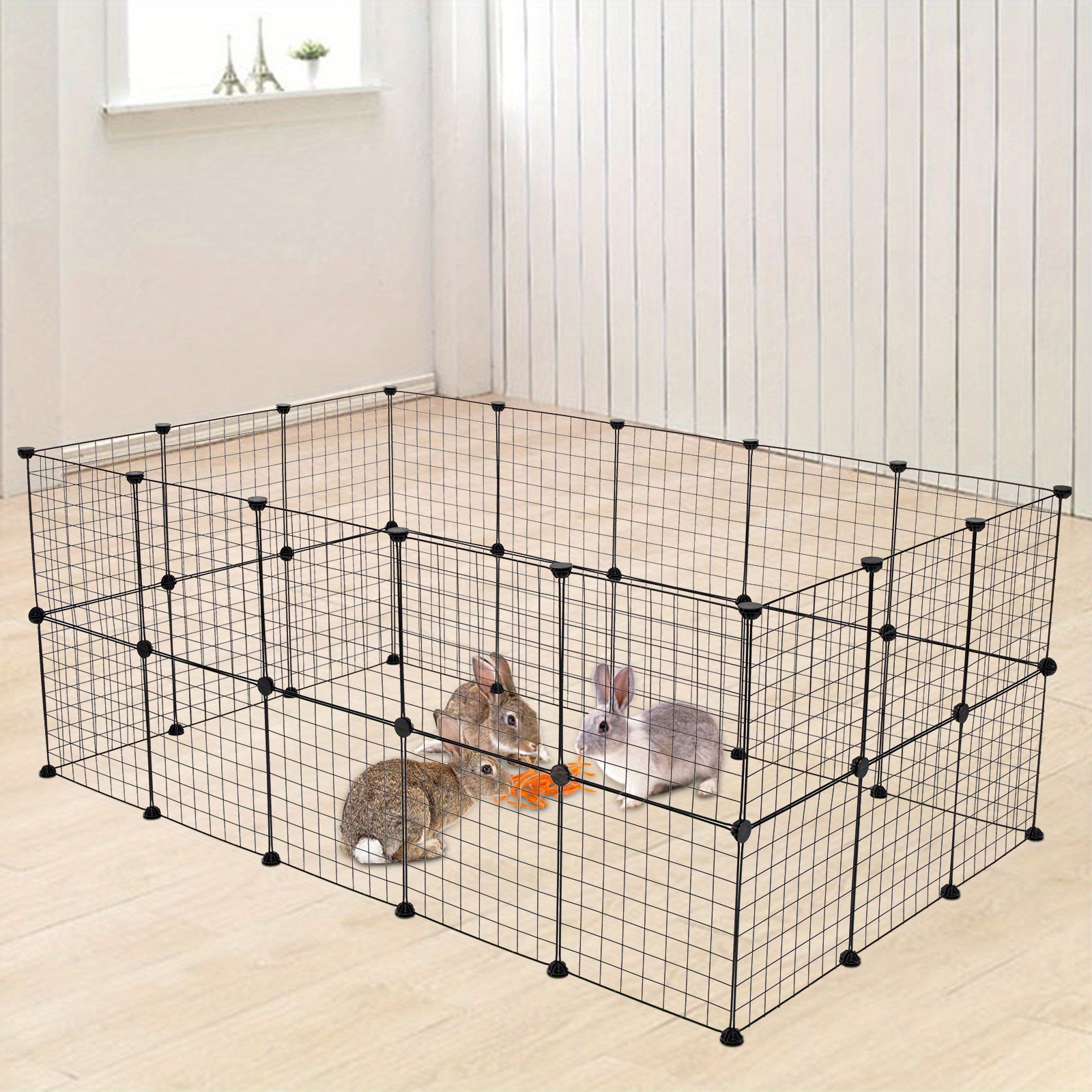 Image of Portable Metal Wire Fence For Small Pets, Suitable For Indoor Use, Ideal For Guinea Pigs And Rabbits, Black, 24 Inches