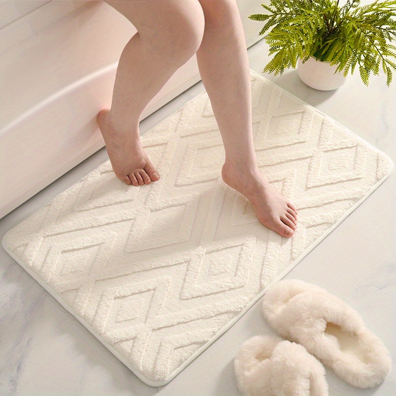 

Microfiber Bath Mat With Diamond Jacquard Design - Non-slip, Absorbent Shower Rug For Bathroom, Bedroom, Kitchen - Plush Polyester Floor Carpet