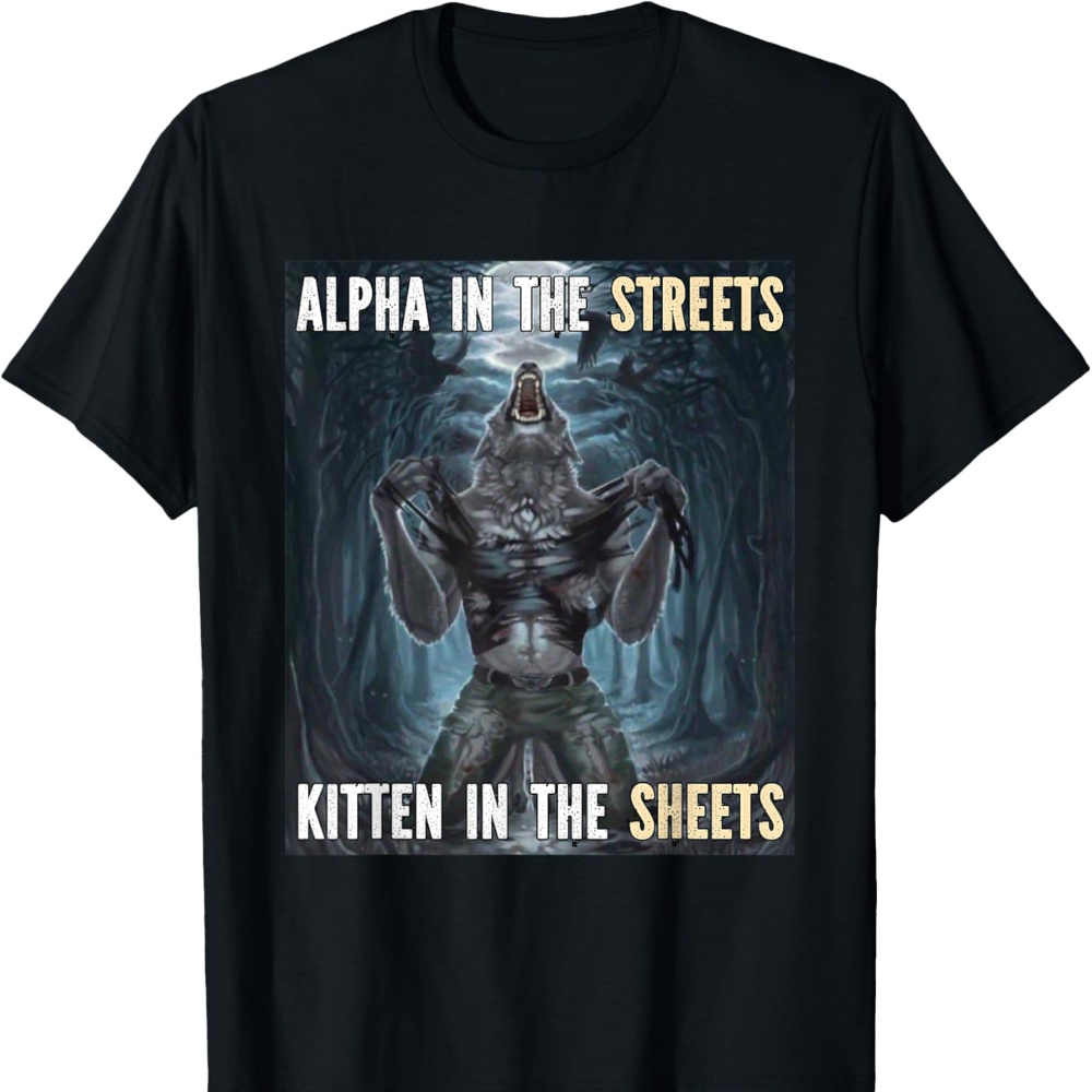 

Men's " In Kitten In The Sheets" Werewolf Graphic T-shirt - 100% Cotton, Comfortable & With Double-needle Neckline, Machine Washable - Black, Sizes S To 3xl