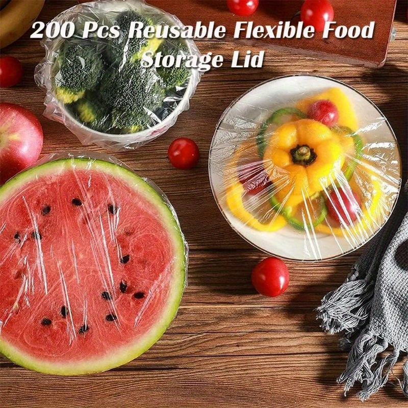 set of   reusable cling bags for flexible food storage lids adjustable plastic seals for bowls suitable for outdoor use picnics hotels   and fruit wrapping   serves as a transparent shower cap for hair salons and restaurants details 2