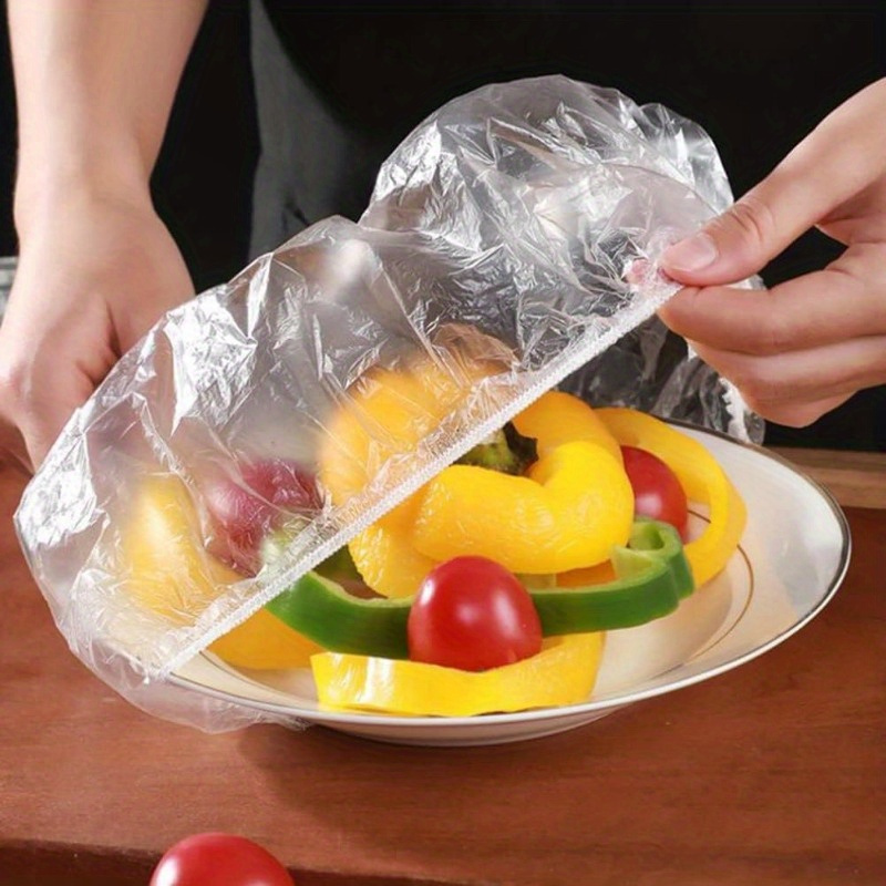 set of   reusable cling bags for flexible food storage lids adjustable plastic seals for bowls suitable for outdoor use picnics hotels   and fruit wrapping   serves as a transparent shower cap for hair salons and restaurants details 3