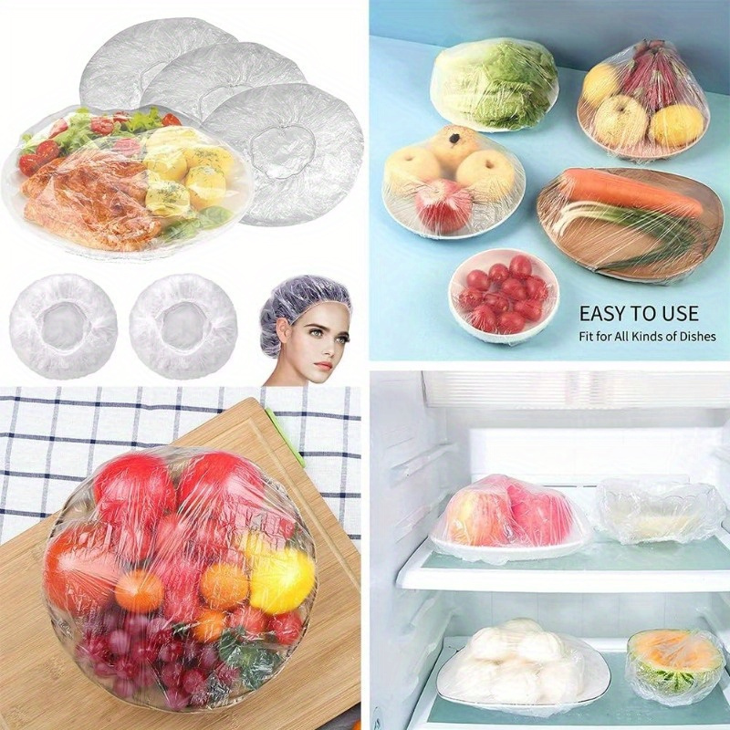 set of   reusable cling bags for flexible food storage lids adjustable plastic seals for bowls suitable for outdoor use picnics hotels   and fruit wrapping   serves as a transparent shower cap for hair salons and restaurants details 5