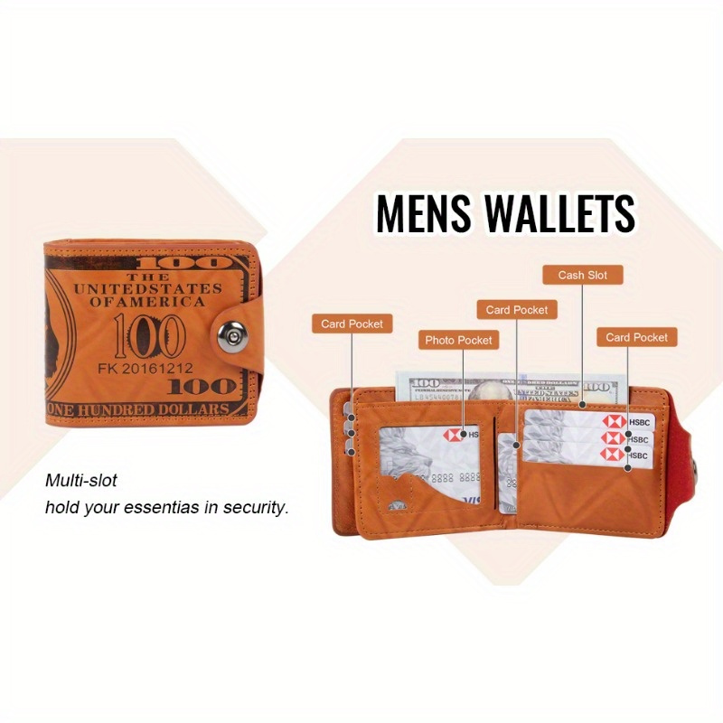1pc Luxury Men's $100 Bill Wallet - Premium Faux Leather Bifold with Card Slots, Photo Holder & RFID Blocking - Stylish Brown & Black Design for Everyday Use
