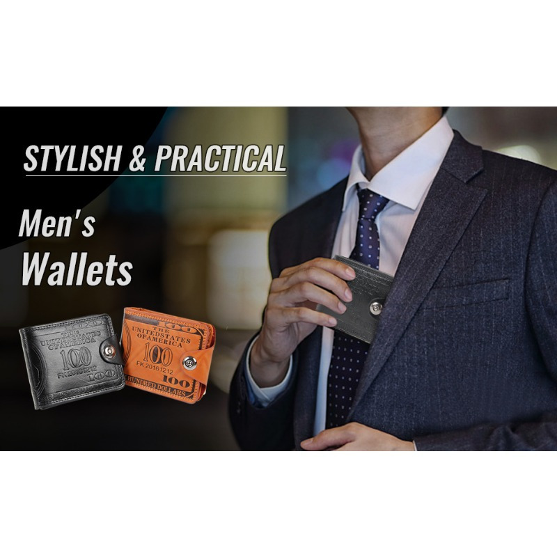 1pc Luxury Men's $100 Bill Wallet - Premium Faux Leather Bifold with Card Slots, Photo Holder & RFID Blocking - Stylish Brown & Black Design for Everyday Use