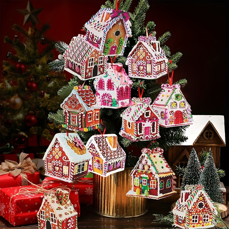 

12pcs Wooden Christmas Tree Ornaments Set - Holiday House Decorations, No Batteries Required