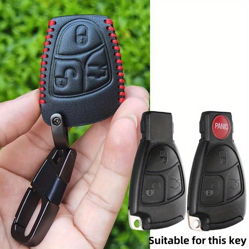Image of Case Cover For Remote Car Key Fob Made Of Faux Leather, Compatible With For Models Including C, B, E, , Gl, Cls, Clk, Slk, And W203, , W204 With 3 Or 4 Buttons