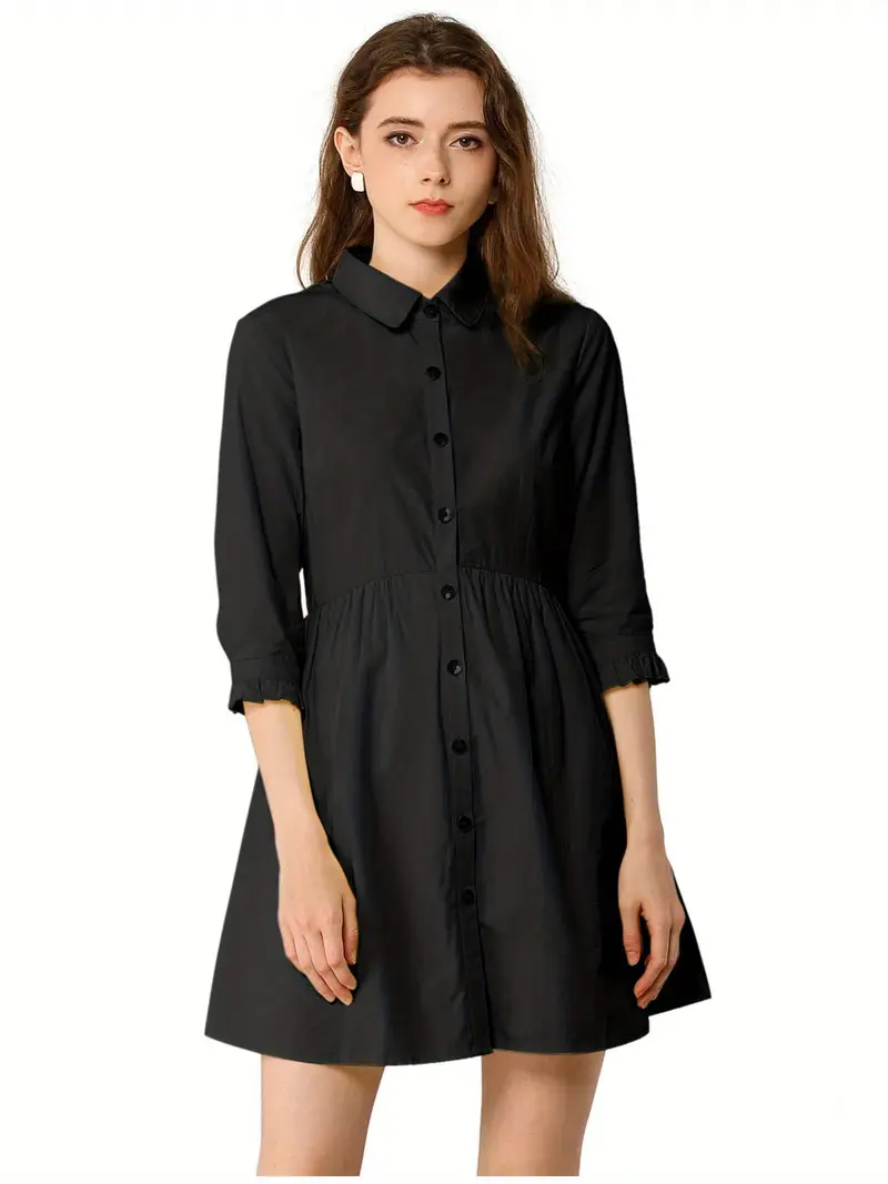womens casual shirt dress ruched 3 4 sleeve button work mini - Temu womens casual shirt dress ruched 3 4 sleeve button work mini - Temu