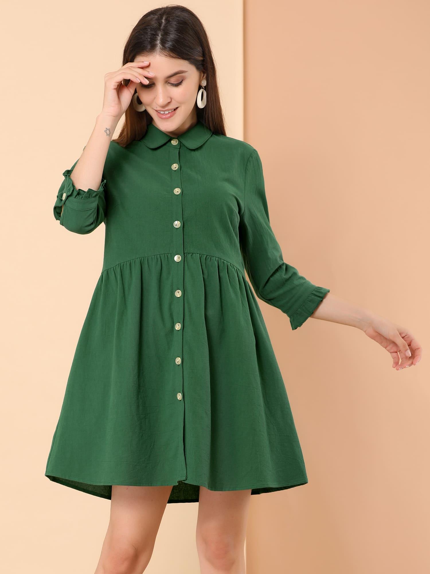 green ruched shirt dress L' Academie Lime Green Ruched Button Up Shirt Dress- Size M main image 1
