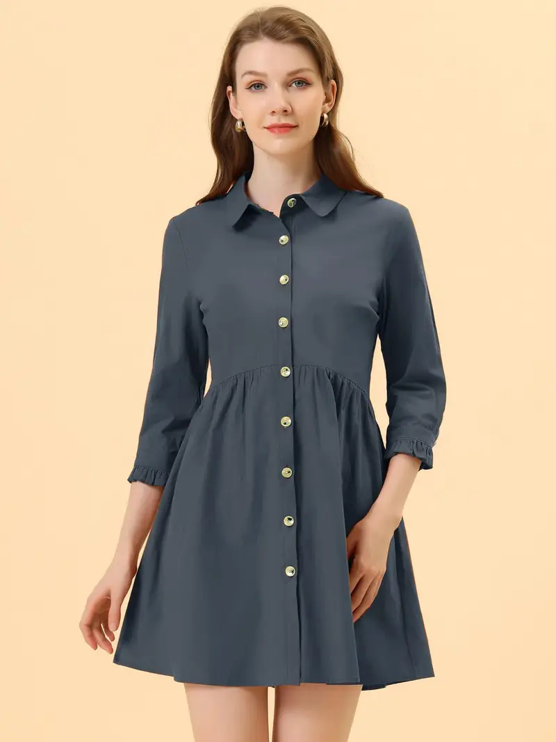 womens casual shirt dress ruched 3 4 sleeve button work mini - Temu womens casual shirt dress ruched 3 4 sleeve button work mini - Temu