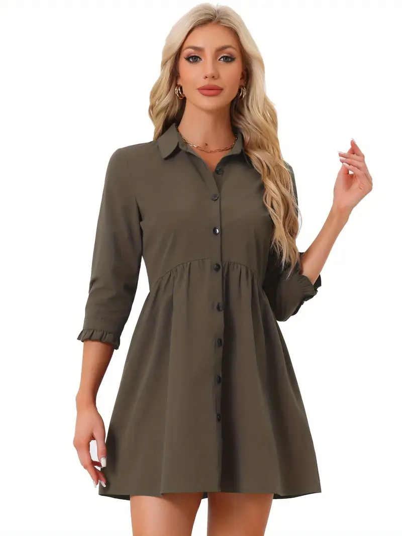 womens casual shirt dress ruched 3 4 sleeve button work mini - Temu womens casual shirt dress ruched 3 4 sleeve button work mini - Temu