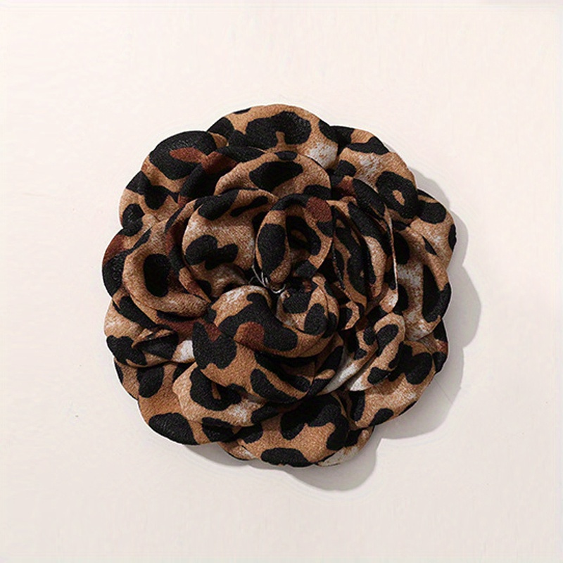 TEMU 1pc Vintage Leopard Print Camellia Brooch, In Coffee, Gray, And Black. Women's Flower Accessory For Suits, Dresses, And Apparel. Suitable For