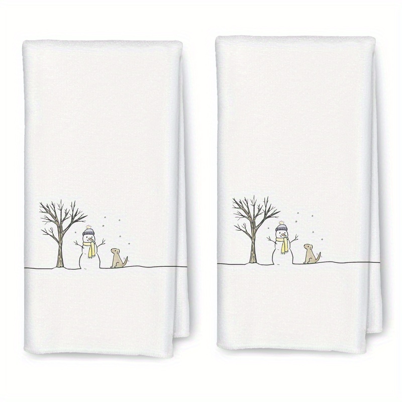 

2pcs Christmas & Winter Kitchen Towels - Cute Snowman & , Absorbent Polyester Dish Cloths For Holiday Decor, 18x26 Inches