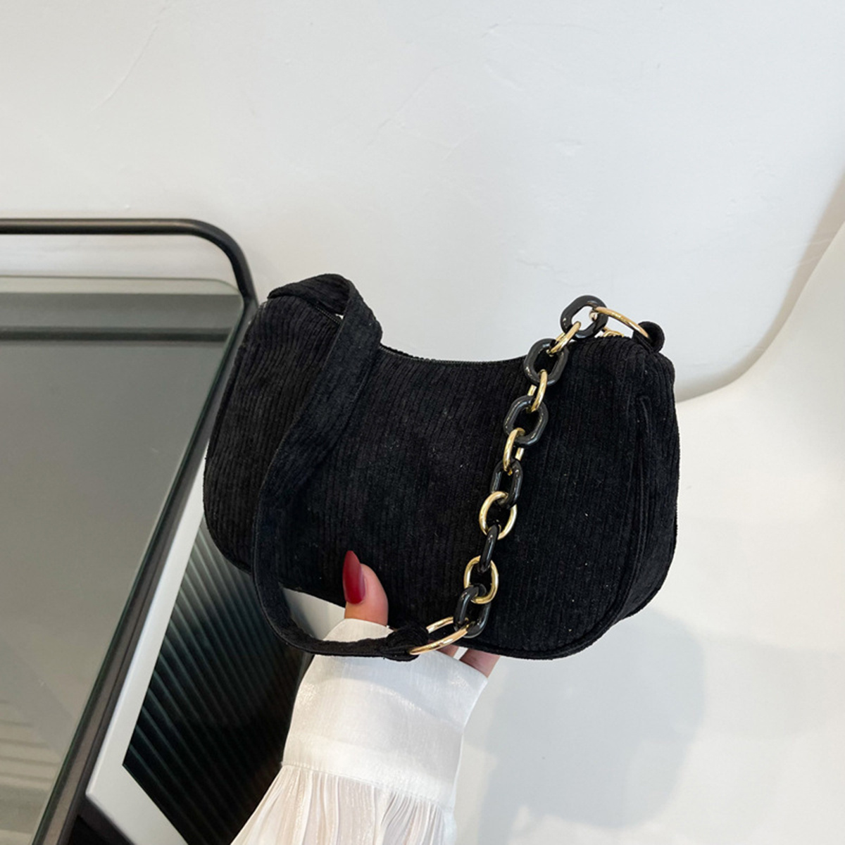 TEMU Portable Small Square Plush Shoulder Bag Fashion Retro Corduroy Underarm Bag Handbag 1pc