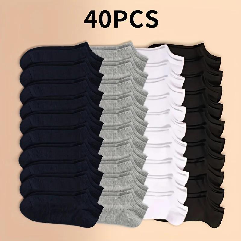 

Unisex 10/ 20/ 40 Pairs Solid Socks Soft Lightweight Low Cut Ankle Socks White Grey Men Women Stockings Hosiery