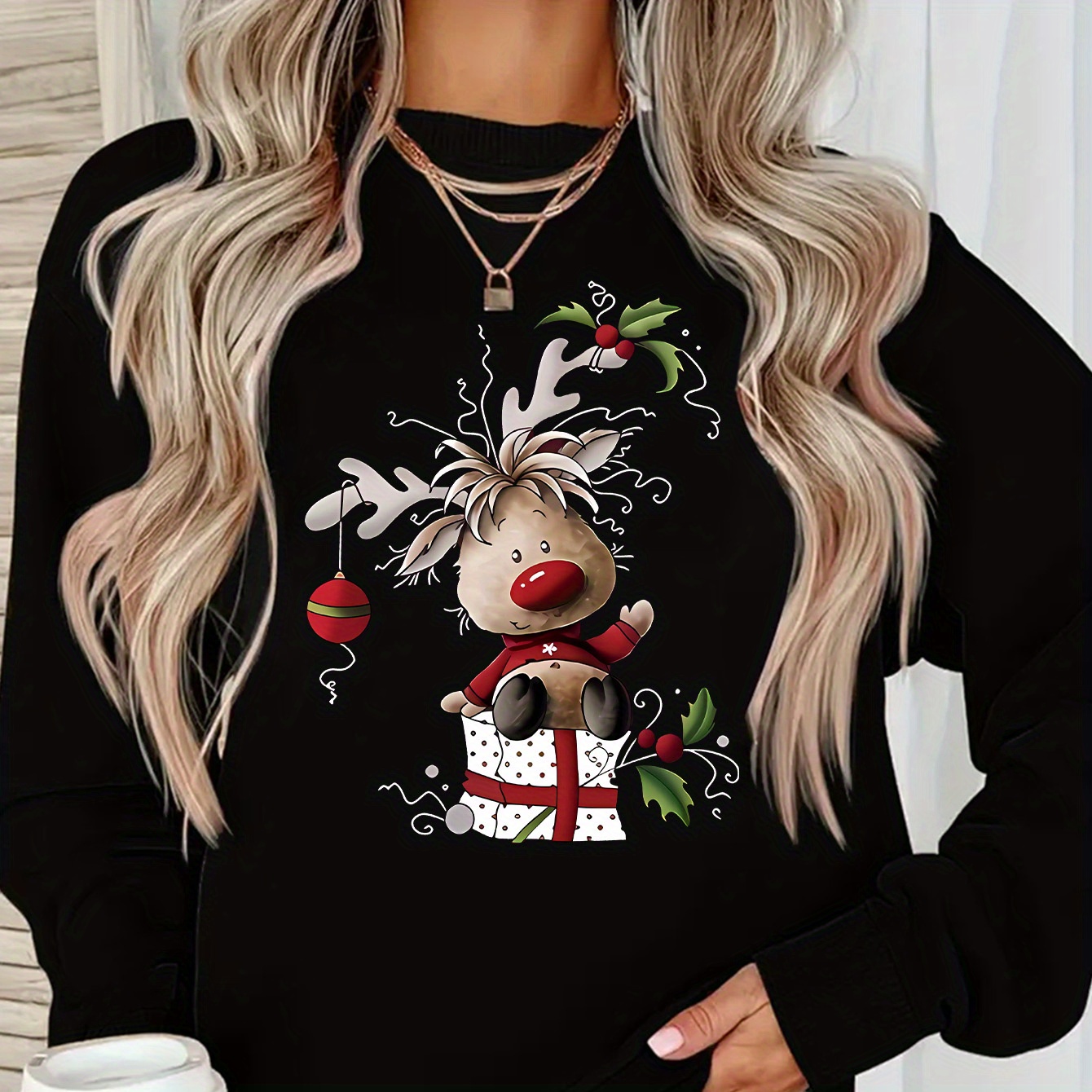 

Y2k - Christmas Pattern 's Pullover Long-sleeved Lined Sweater Pullover Top