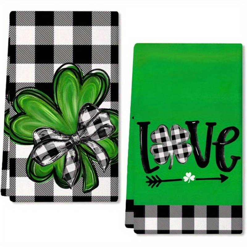 

2pcs 18x26inch 's Day Kitchen Towels, Clover Bow & "love" Design, Soft Polyester Dish Cloths, Holiday Decor, Machine Washable