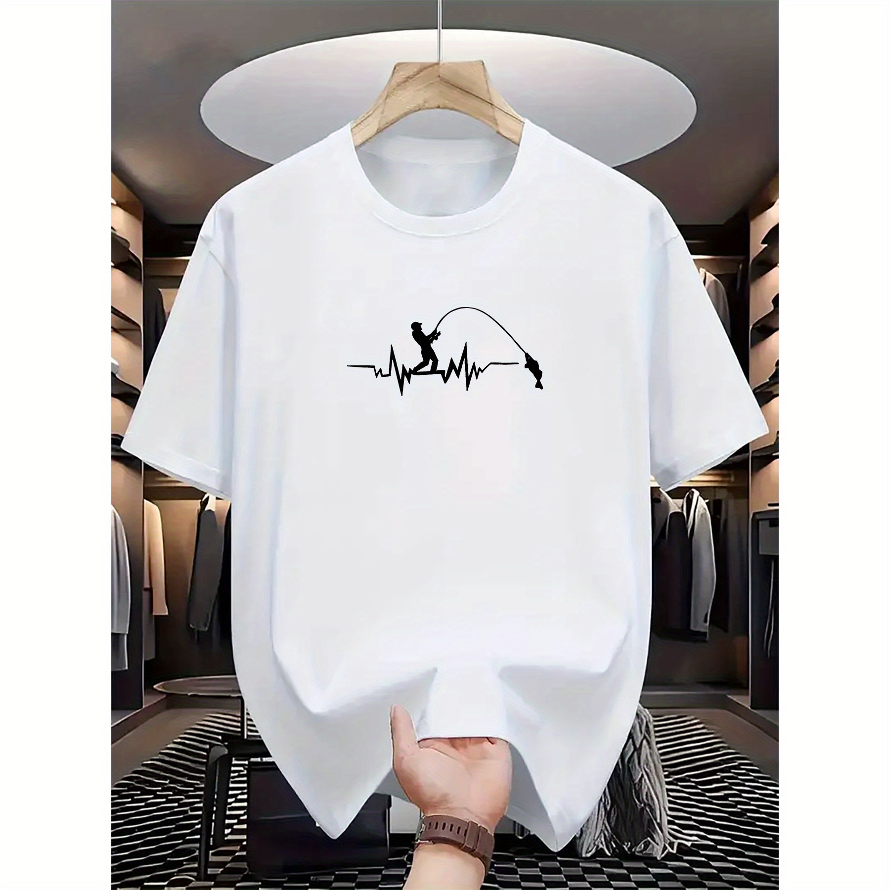 

Men's Casual Summer T-shirt With Pattern, Heat Transfer, Polyester, Short Sleeve, Round Neck, For Outdoor Activities