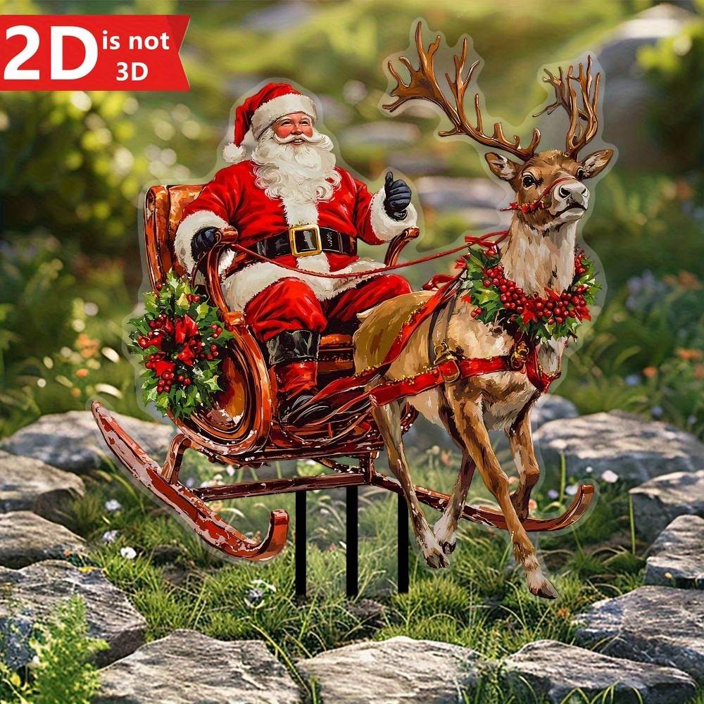 

1pc 2d Santa Claus And Reindeer Sled Garden Card Insertion, Outdoor Christmas Decoration, Suitable For , Display And Holiday Gift , Holiday Decoration