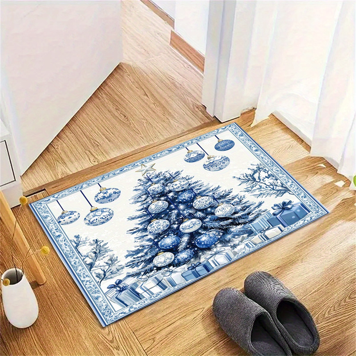 

1pc Sky Christmas 3d Printed , Polyester -slip Mat For , , , -, - , -, Moisture-, Rectangular , For Christmas & Decor