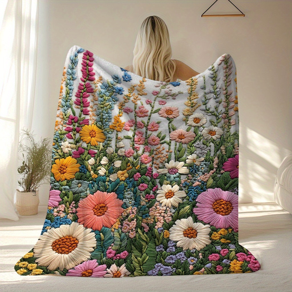 

Luxurious Vintage Floral Knit Throw Blanket - Polyester Flannel, Botanical - , Camping, Travel, Office & Home Decor - Ideal Gift For