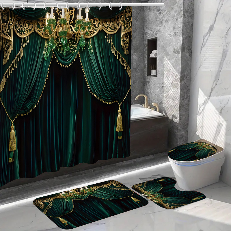 

1pc/4pcs Shower Curtain 12 , Bathroom Mat Rug Carpet Polyester Curtain For Bathroom Accessories ( Jit)