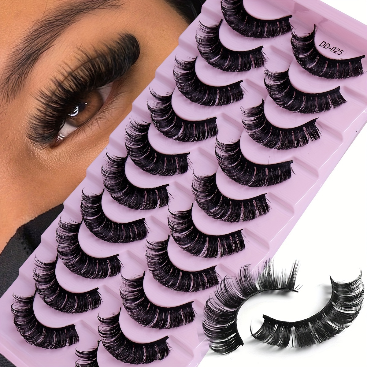 

10 Pairs Cmayome Volume Lashes, 3d Fluffy Self-adhesive Reusable Eyelashes, Lengths, Beginner Friendly, Dd Style, Multi-pack