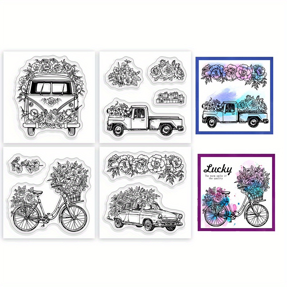 1set 4pcs 4 styles pvc stamp for scrapbooking vehicle 55x55mm 1pc/style, scrapbooking supplies, scrapbooking accessories, scrapbooking stamps, japanese stamp, mini flowerstamp, korean stamp, card making supplie, fairy stamp, transparent micro key antique stamp, clear stamp, scrapbooking stamp novelty, scrapbooking stamp new arrival, stamp for crafting 0