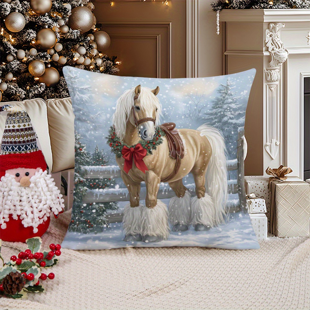 

1pc Christmas Pillowcase, , - , Zippered, , Polyester, Decorative For Sofa, , - 17.7x17.7