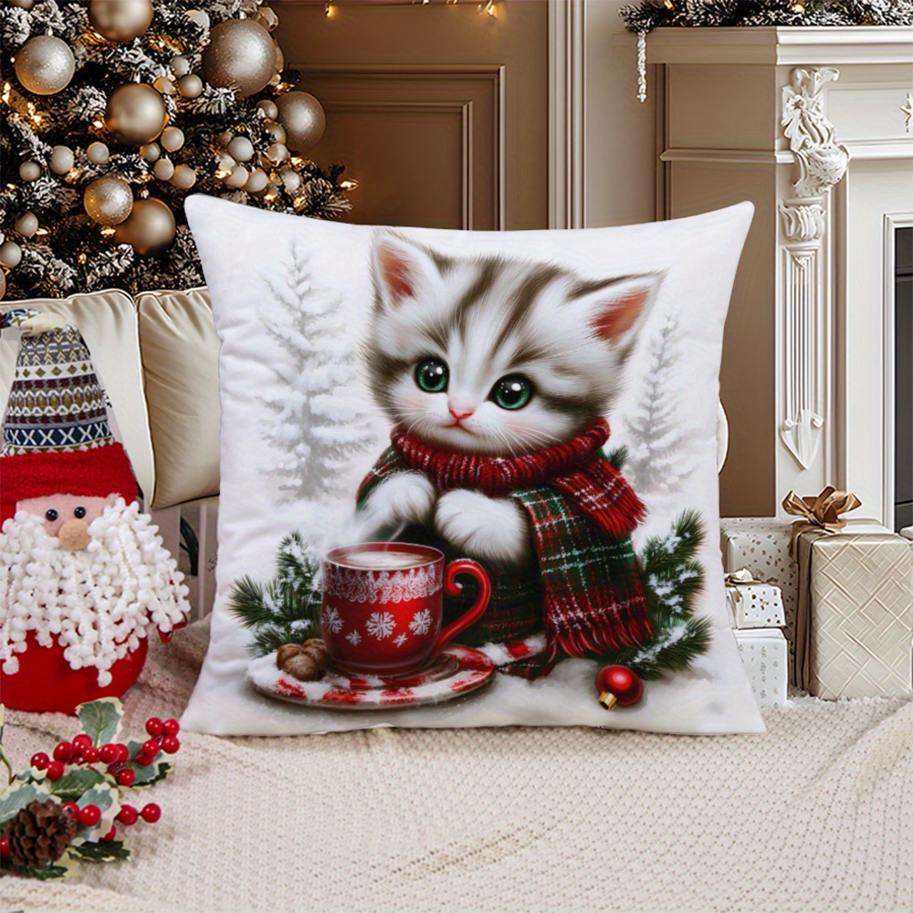 

& Christmas Cat Pillowcase - -sided , For Sofa & Bedroom Decor, Washable, Zip - 17.7"x17.7" Or 19.7"x19.7", No Included