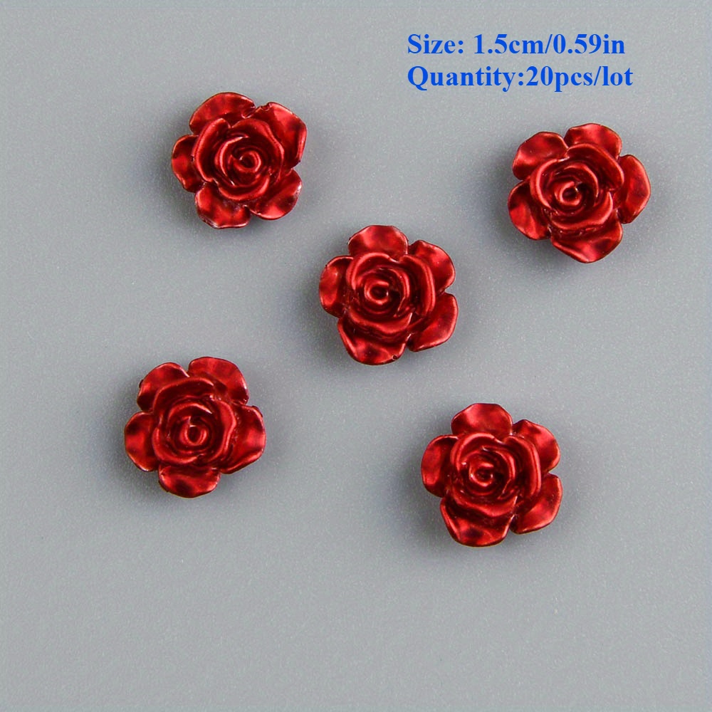 2d Flat - 20pcs Red Flatback Resin Rose Flower For Christmas Decoration Jewelry Making Wedding Embellishment Appliques Setting Bezel Tray Pendant Charms