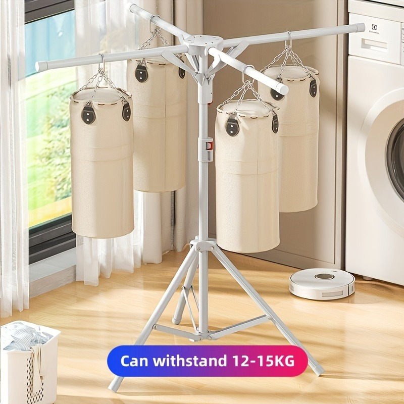 Metal Pole-Mounted Drying Rack, Foldable Luxury Laundry Rack, with 10  Non-Slip Hooks and Socks Clip, for Indoor and Outdoor Use, Space-Saving  Design