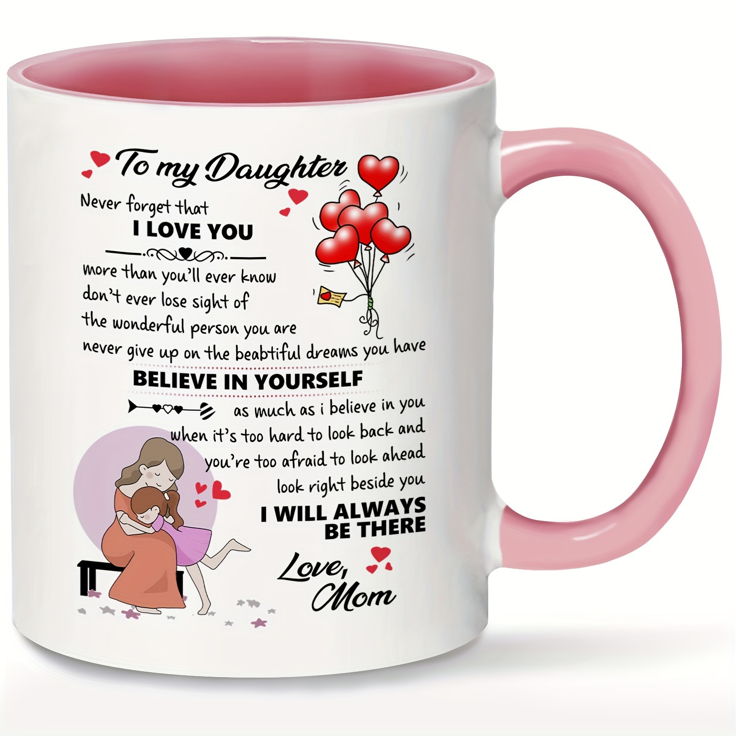 

Daughter 11oz Pink Ceramic Coffee Mug - Perfect Birthday Gift From Mom, Insulated & Reusable