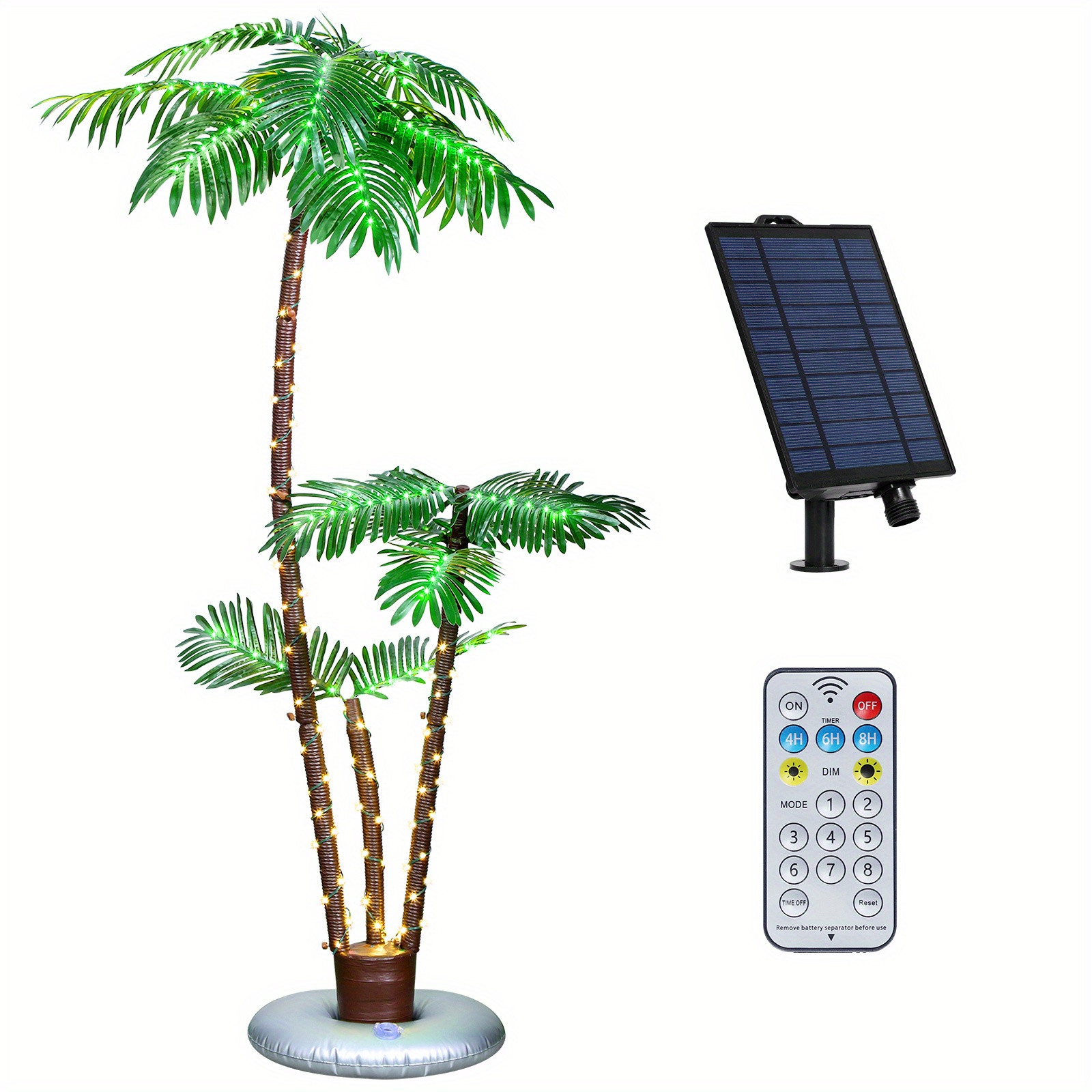 TEMU 6ft Solar Artificial Palm Tree 8 Lighting Christmas Tree Palm Trees For Patio Hawaiian Decor For Home Halloween Yard Pool Party