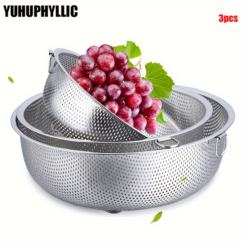 

3pcs Steel Colander Set, -, Dishwasher Safe, Metal Strainer For Pasta And , , For And Cooking