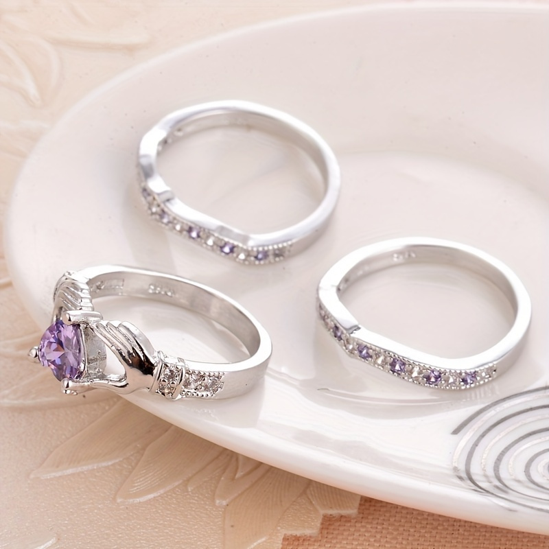 Love Gesture CZ Stacked Rings Set for Women