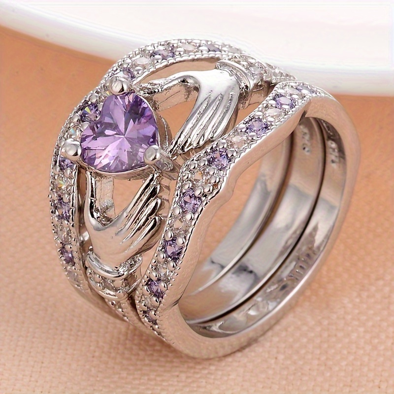 Love Gesture CZ Stacked Rings Set for Women