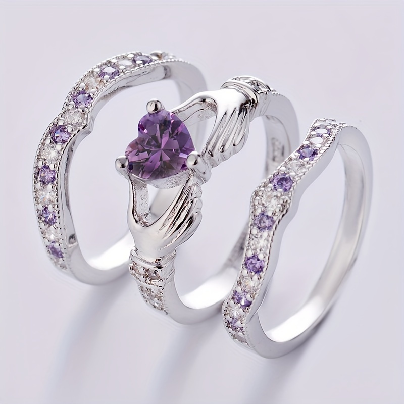Love Gesture CZ Stacked Rings Set for Women