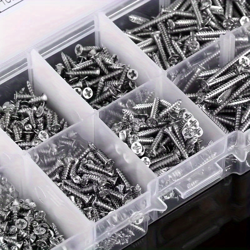 Juego de 800 Tornillos Autoadhesivos M2, Cabeza Plana Phillips para Chapa Metálica, Kit Variado de Tornillos