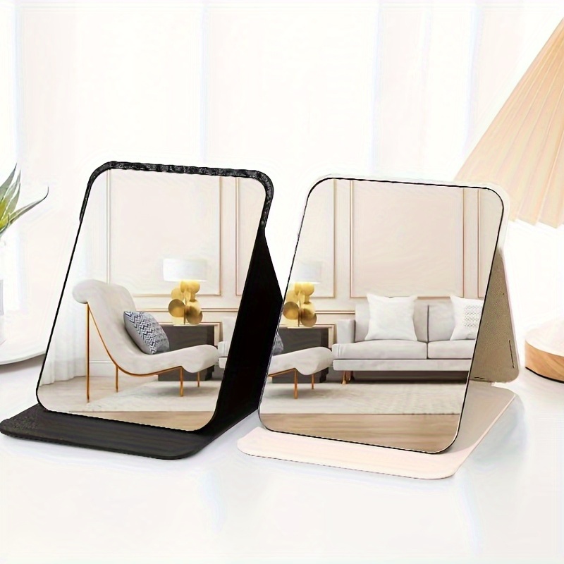 

Portable Folding Makeup Mirror With Stand - Ideal For Travel, Dorms & Home Decor | No Battery Needed, Rubber Frame, Polished , Beauty Gifts, Dressing Table, Rectangular