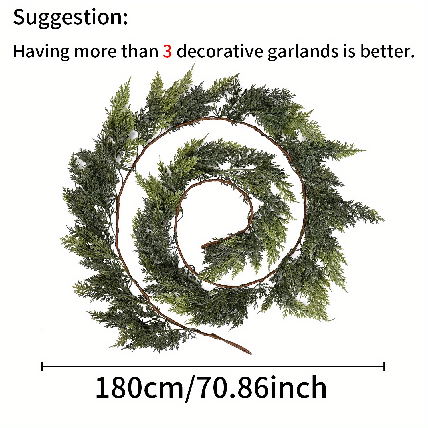 TEMU 70.86 Premium Artificial Cedar Garland - Christmas, St. 's Celebrations & Decor , Flexible Plastic Material , Ideal For Fireplace Mantles &