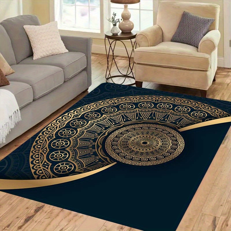 

Tapis rond en polyester avec motif mandala, lavable en machine, antidérapant, aux taches, poils épais de 1,1 cm pour , , le porche, et la décoration intérieure - 1 pièce