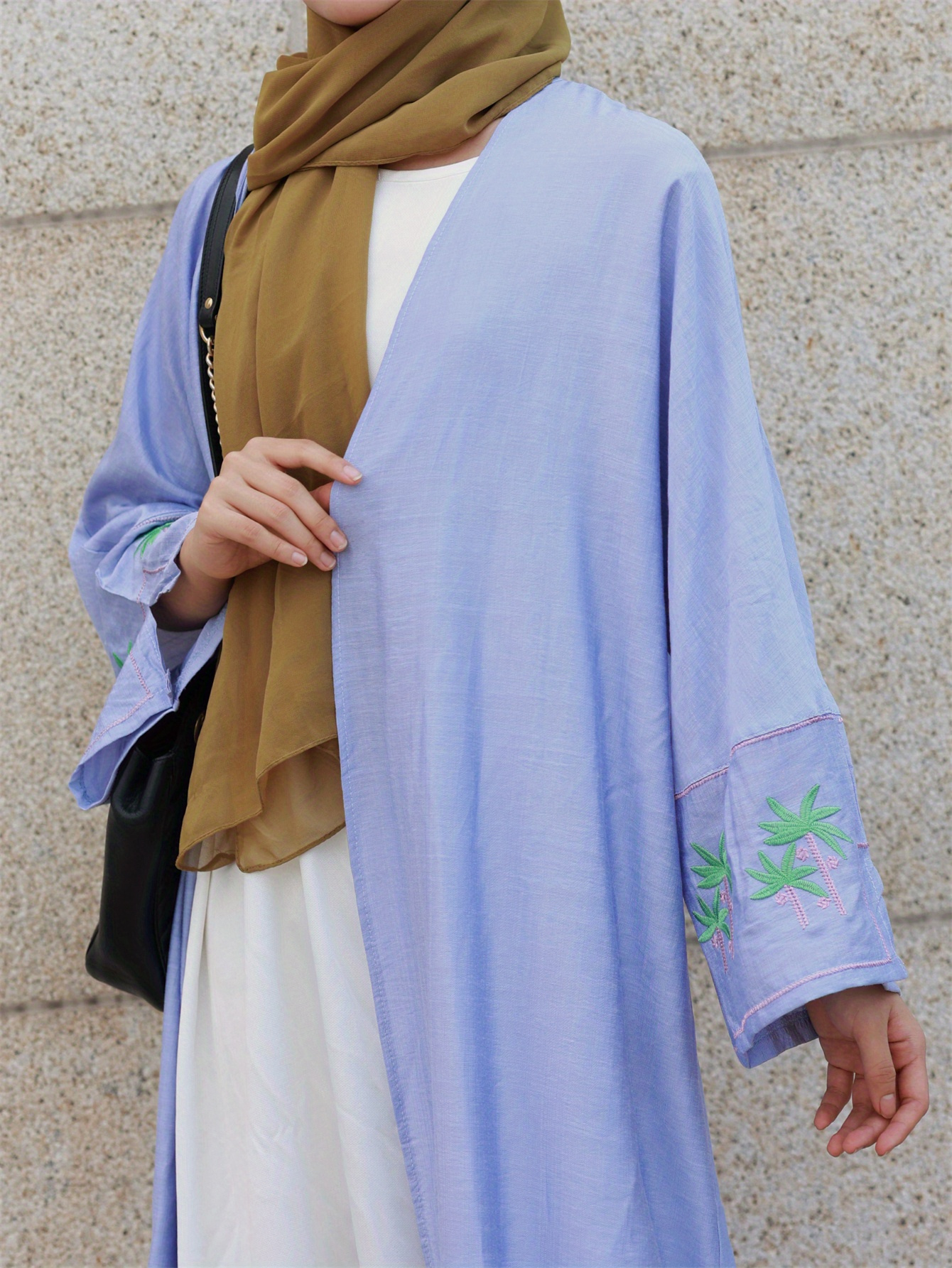 plus size coconut tree embroidered kaftan dress elegant open