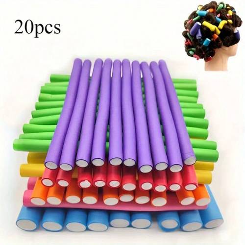 20pcs flexible heatless hair rollers soft foam twist rods for diy styling random colors
