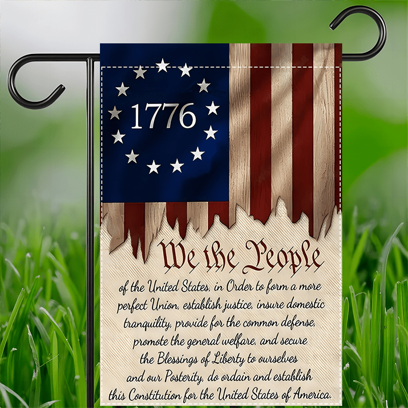 

1pc Vintage ' 1776' American Flag, Double-sided Waterproof Burlap Garden Flag, Patriotic Historical Outdoor Yard Decoration, Polyester, 12x18 Inch (pole Not Included), Decor Yard Flag,