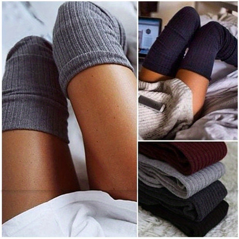 

4 Pairs/ Vertical Over Knee Thigh High Thermal Warm Long Tube Tall Women's Socks