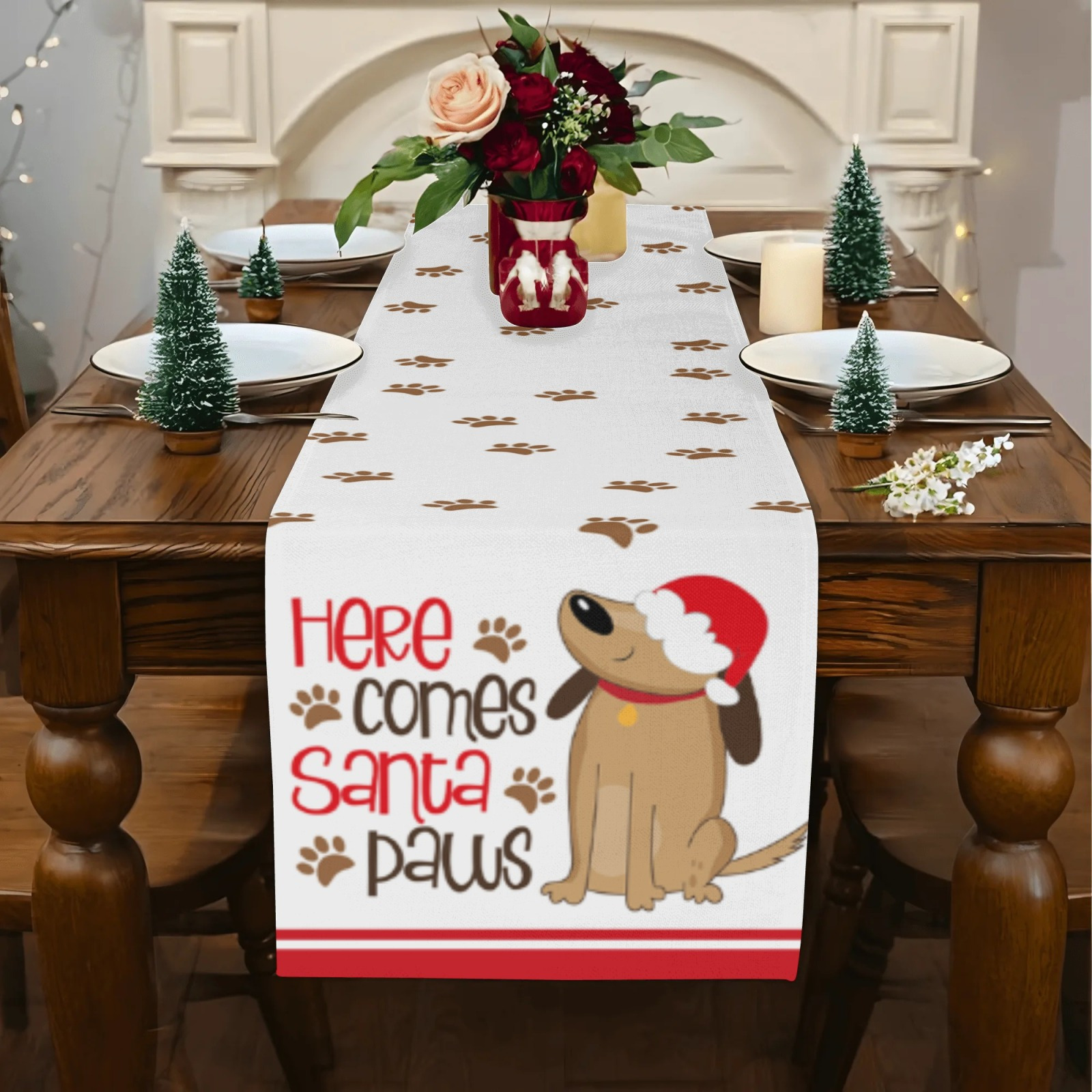 

1pc Christmas Table , Polyester - Fit Tablecloth For Dining Decor